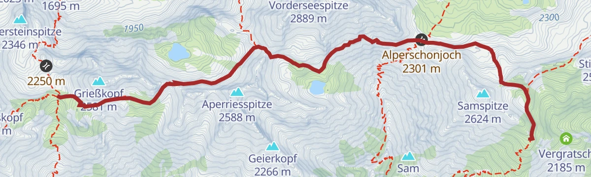 Route map: Kaiserjochhaus - Ansbacher Hütte